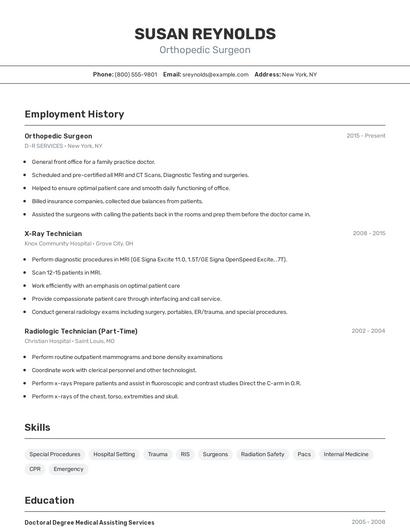 Orthopedic Surgeon Resume