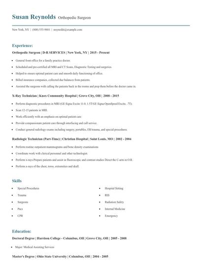 Orthopedic Surgeon Resume