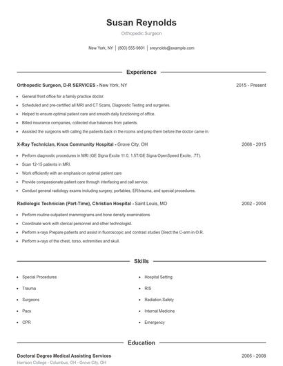 Orthopedic Surgeon Resume