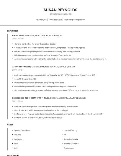Orthopedic Surgeon Resume