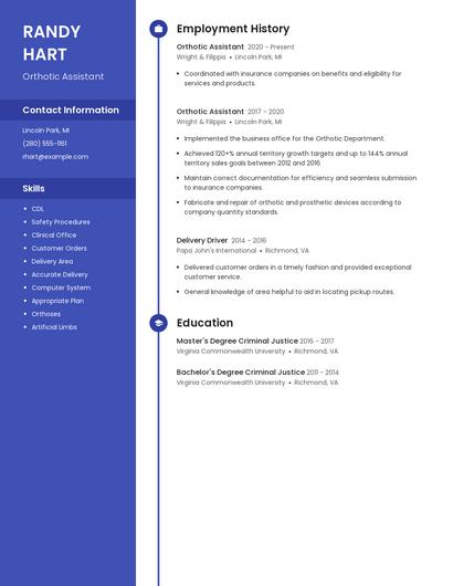 Orthotic Assistant Resume