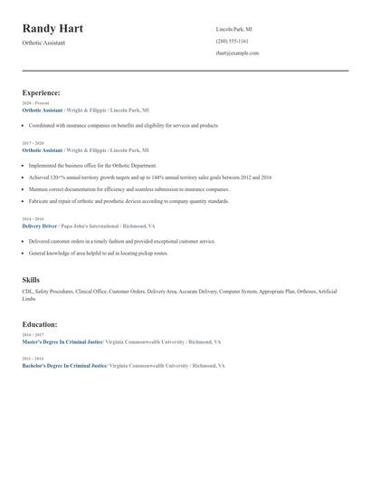 Orthotic Assistant Resume