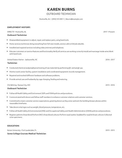 Outboard Technician Resume