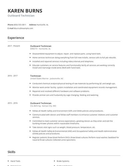 Outboard Technician Resume