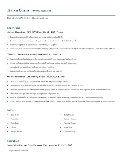 Outboard Technician Resume