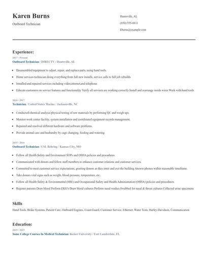 Outboard Technician Resume