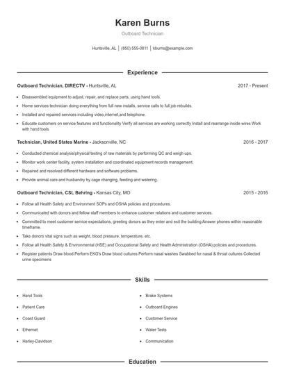 Outboard Technician Resume