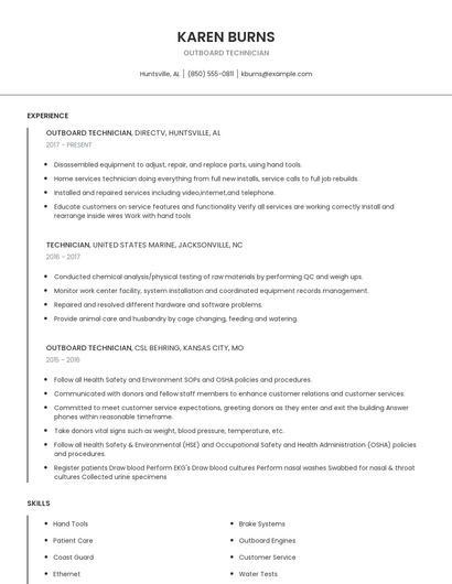 Outboard Technician Resume