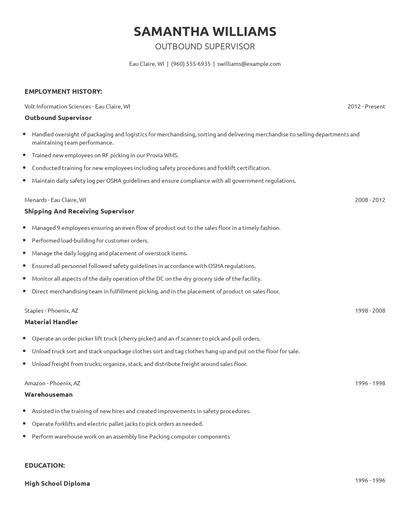 Outbound Supervisor Resume