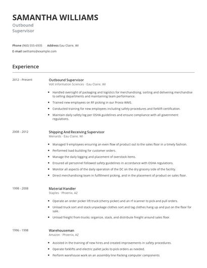 Outbound Supervisor Resume