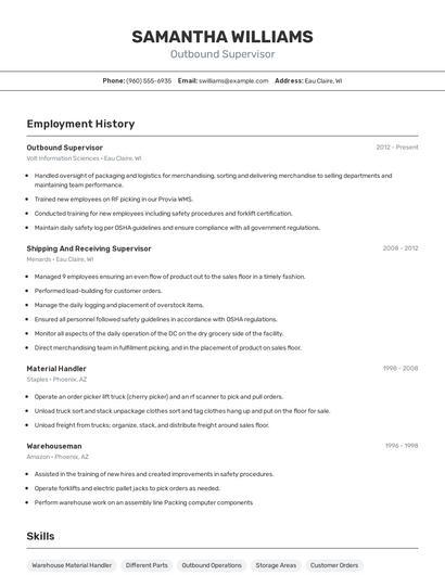 Outbound Supervisor Resume