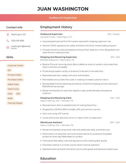 Outbound Supervisor Resume