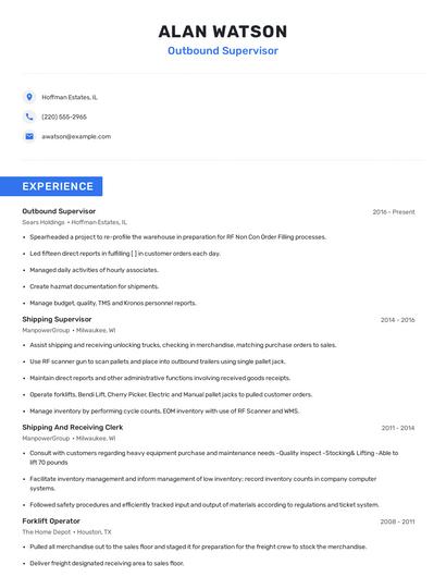 Outbound Supervisor Resume