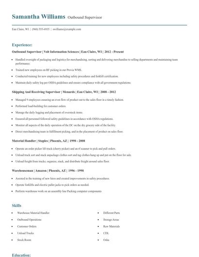 Outbound Supervisor Resume