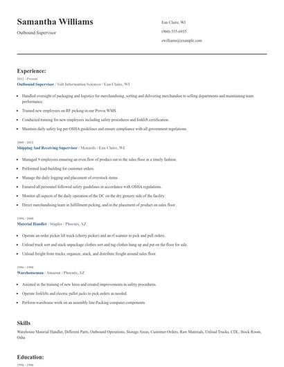 Outbound Supervisor Resume
