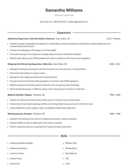 Outbound Supervisor Resume