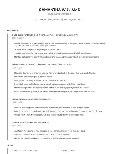 Outbound Supervisor Resume