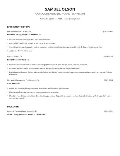 Outdoor Emergency Care Technician Resume