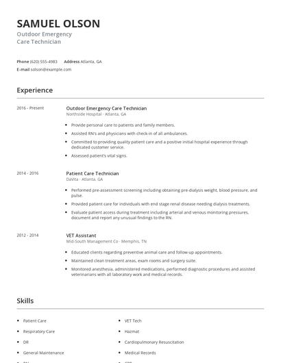Outdoor Emergency Care Technician Resume