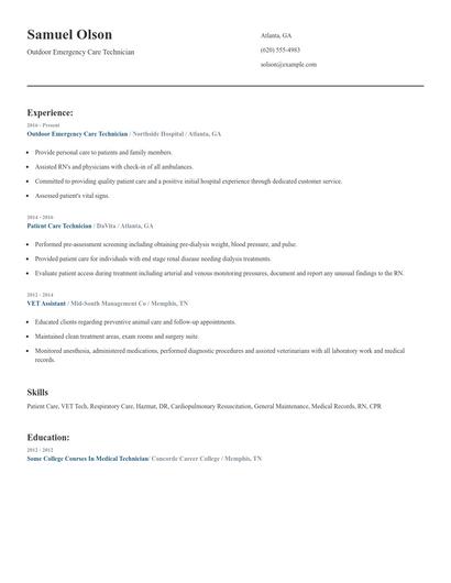 Outdoor Emergency Care Technician Resume