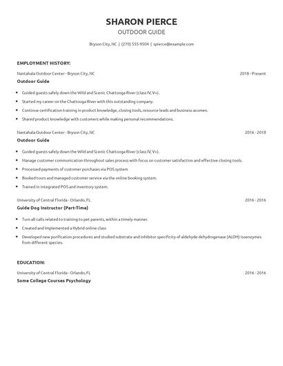 Outdoor Guide Resume