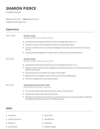 Outdoor Guide Resume