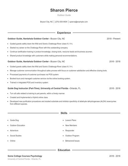Outdoor Guide Resume