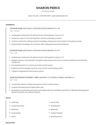 Outdoor Guide Resume