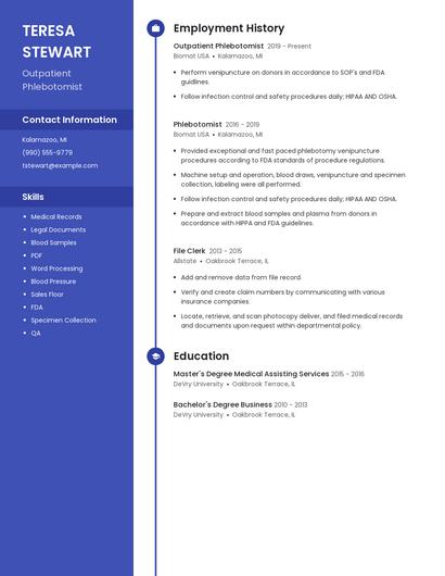 Outpatient Phlebotomist Resume