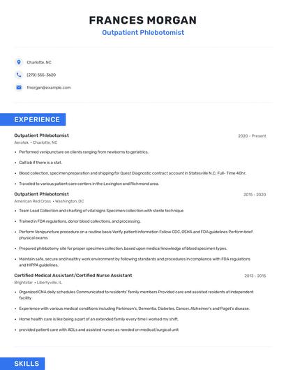 Outpatient Phlebotomist Resume