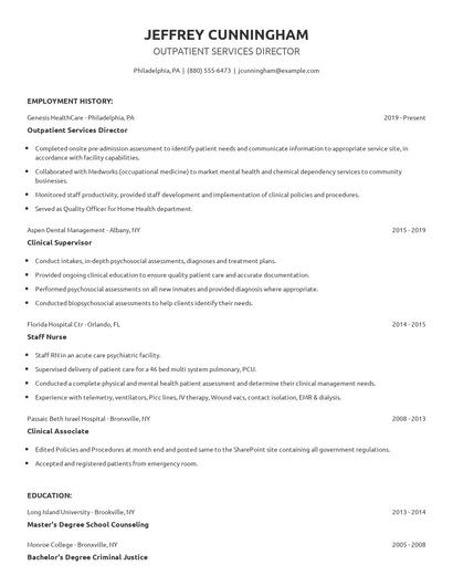 Outpatient Services Director Resume