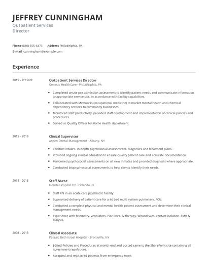 Outpatient Services Director Resume