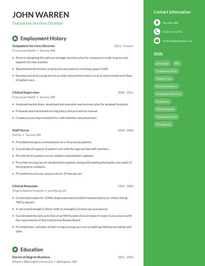Outpatient Services Director Resume