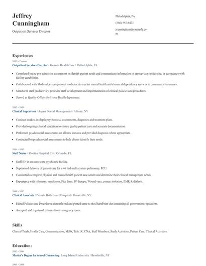 Outpatient Services Director Resume