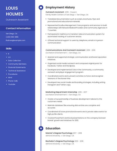 Outreach Assistant Resume