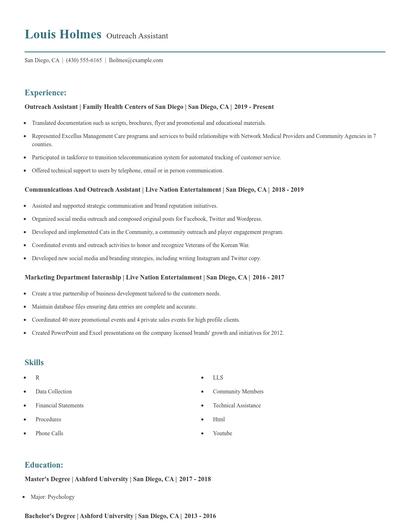 Outreach Assistant Resume
