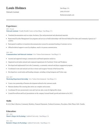 Outreach Assistant Resume
