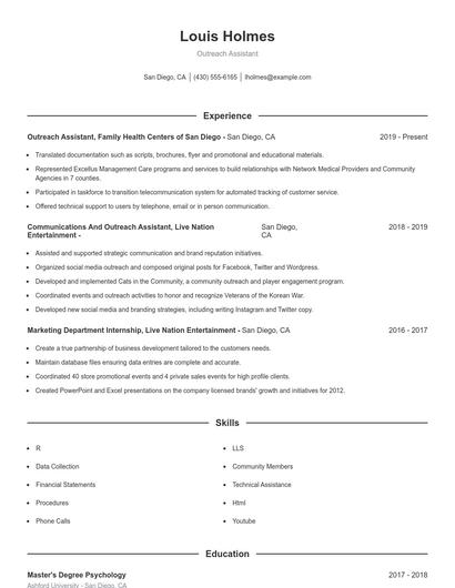 Outreach Assistant Resume