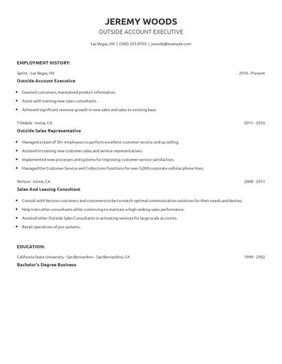 Outside Account Executive Resume