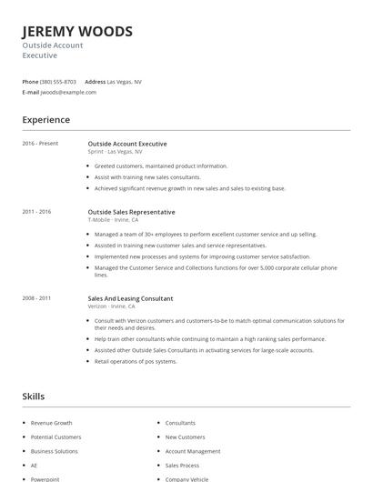 Outside Account Executive Resume