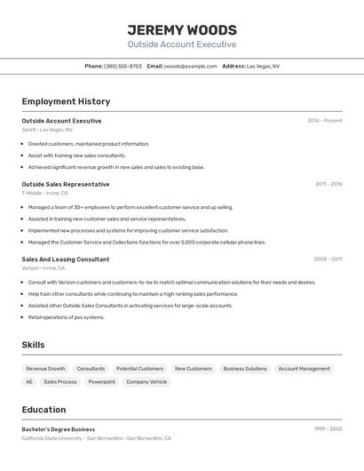 Outside Account Executive Resume