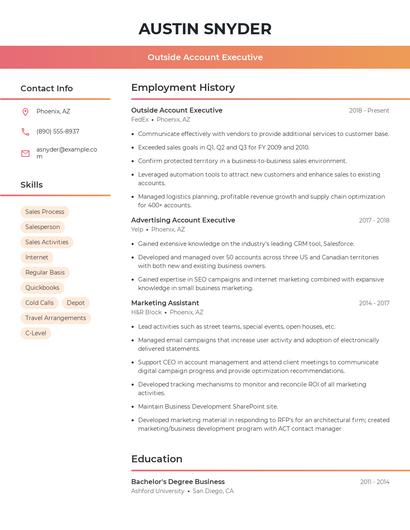 Outside Account Executive Resume