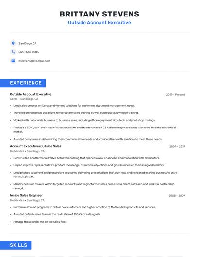Outside Account Executive Resume