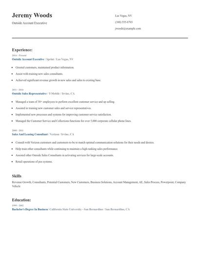 Outside Account Executive Resume