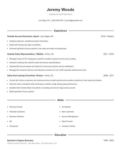 Outside Account Executive Resume