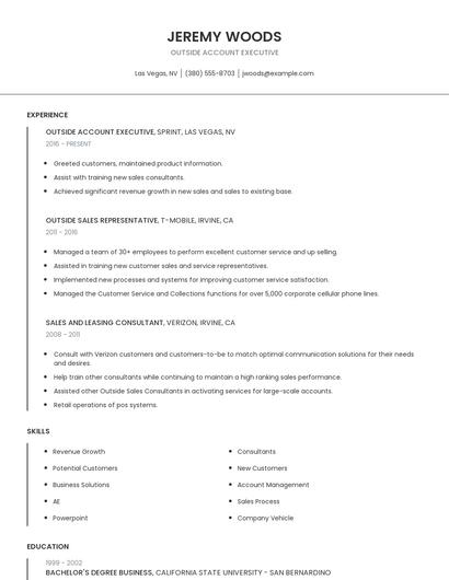 Outside Account Executive Resume