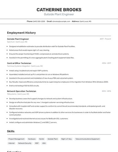 Outside Plant Engineer Resume