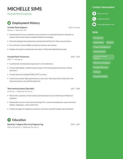 Outside Plant Engineer Resume