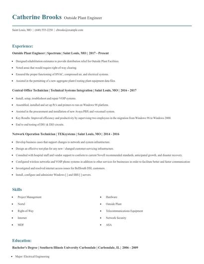 Outside Plant Engineer Resume