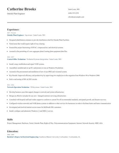 Outside Plant Engineer Resume